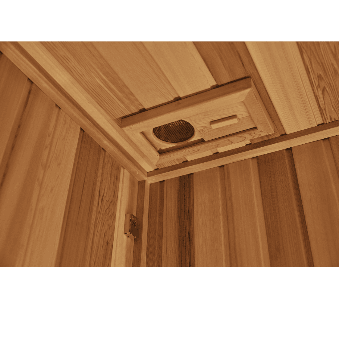 Western red cedar ceiling panelling inside a sauna