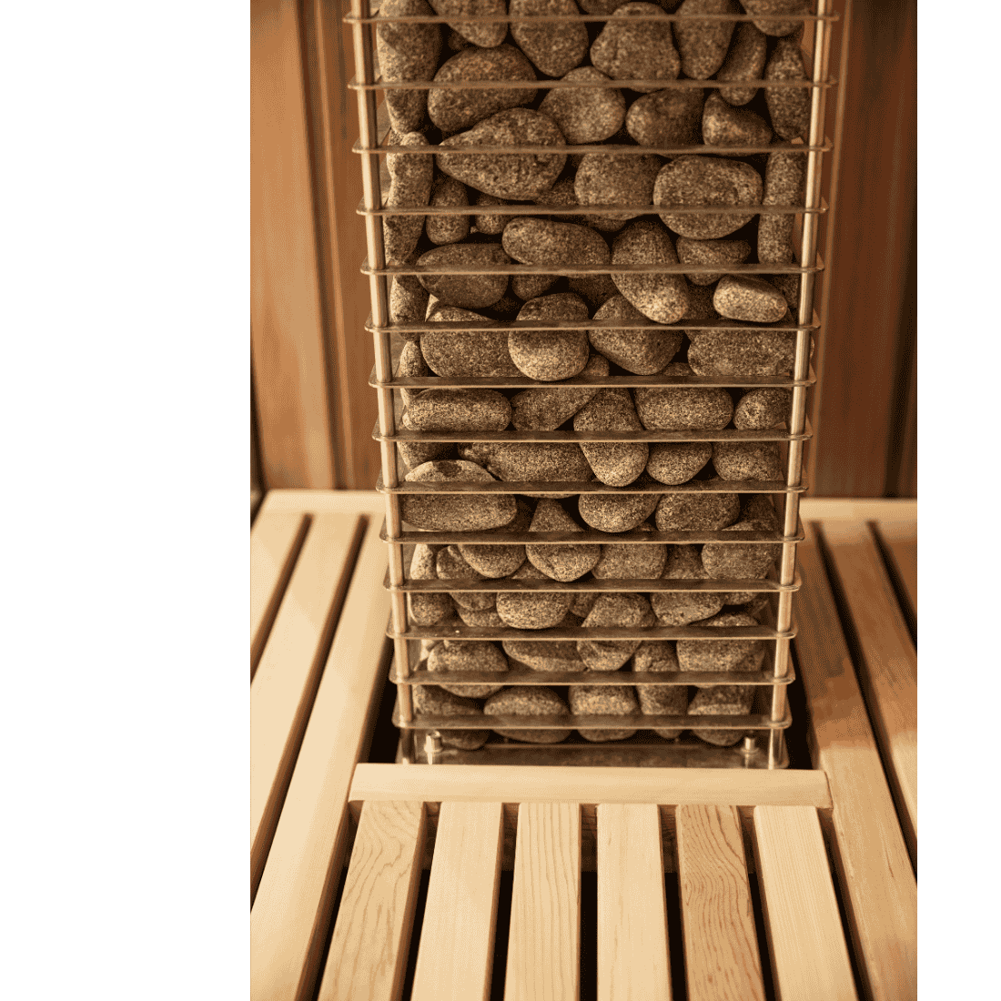 HUUM CLiff sauna heater embedded into sauna bench