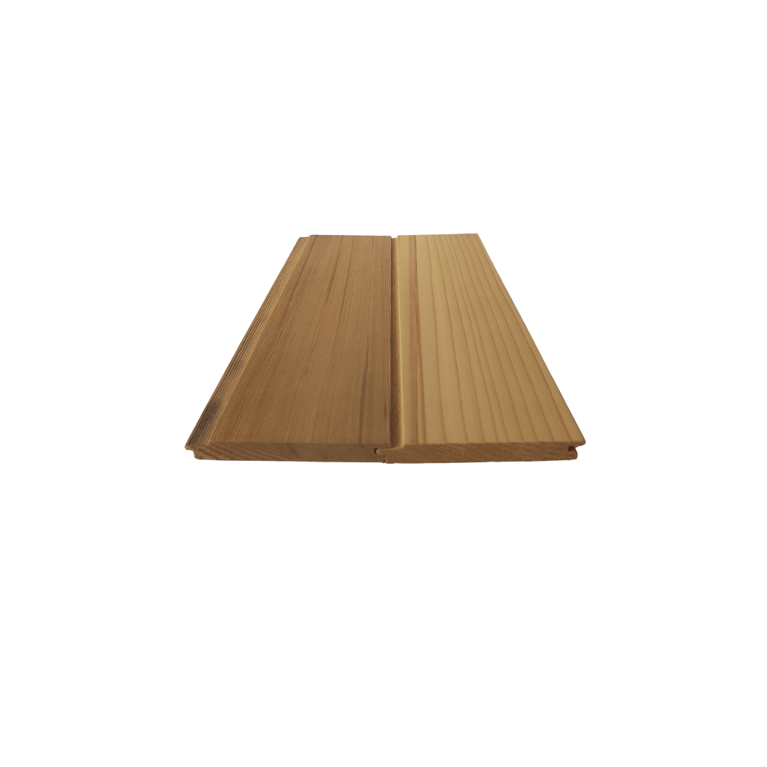 two Western Red Cedar Channel lining boards joined together  on transparent background