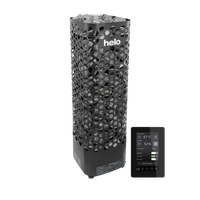 Helo Himalaya Elite sauna heater in black side angle with control panel