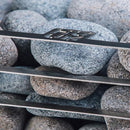 Huum Cliff Mini sauna heater close-up of sauna rocks against the stainless steel construction