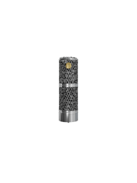 Iki Pillar sauna heater made of stainless steel filled with visible olivine diabase sauna rocks