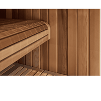 Wooden sauna interior with benches and paneling using Western Red Cedar Square Dressed Pencil Round 30mm thick timber profile