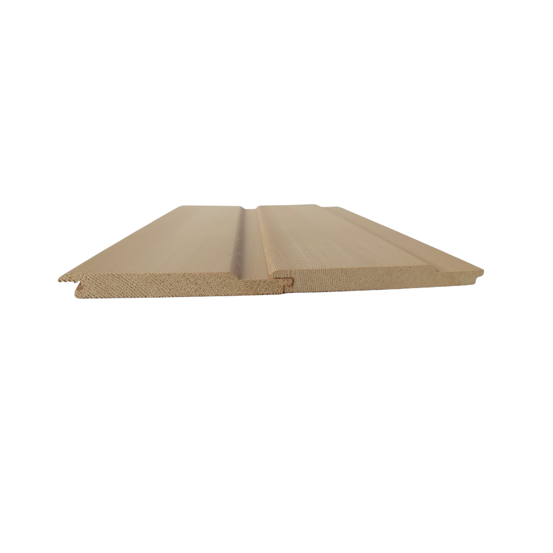 two pieces of western red cedar sauna board interlocking