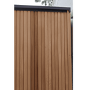 Outdoor sauna wall showing vertical slats of western red cedar shiplap cladding