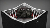 Top view of Tylo Crown sauna heater showing close-up of sauna rocks and grill