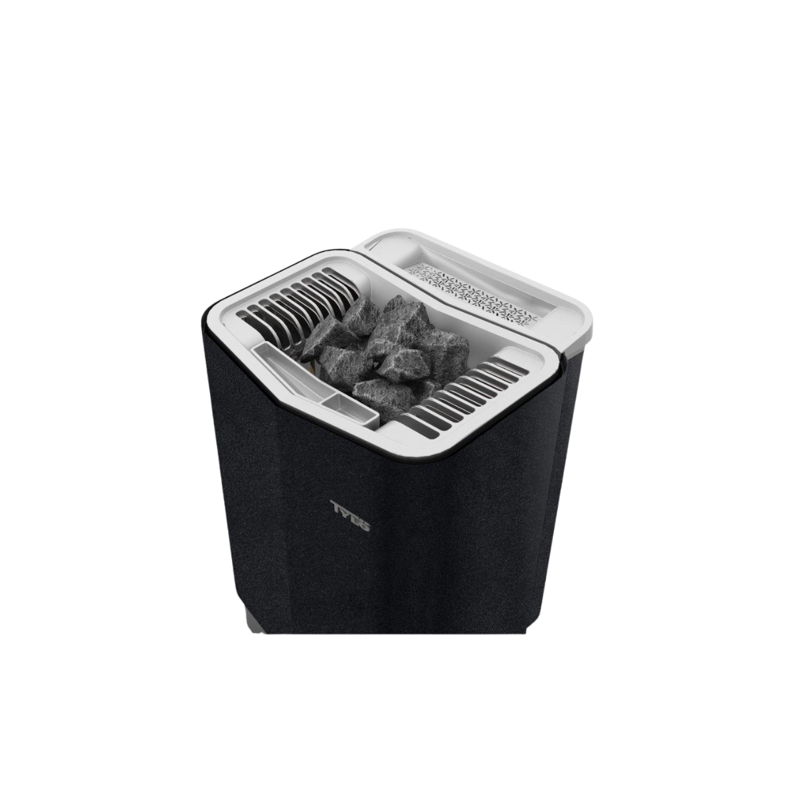 Top view of Tylo sense combi pure sauna heater showing grey sauna stones