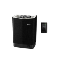 Black tylo sense elite sauna heater with elite control panel adjacent to it