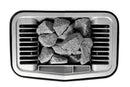 Top view of black tylo sense elite sauna heater  showing irregular shaped sauna stones