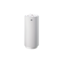 A tall, cylindrical white sauna heater with a textured top surface and a small circular logo near the upper center, shown on a plain white background.